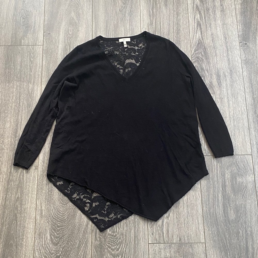 Joie - Black Lacey Back V-Neck Sweater Top - Size XXS